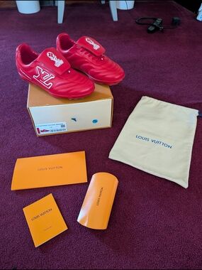 Louis Vuitton Red Soccer-Style LV Slip-On Sneakers